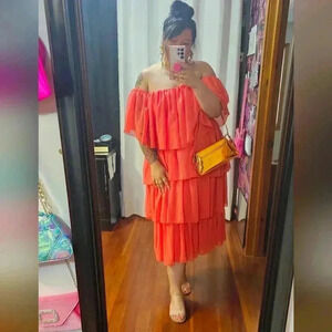 Plus Size Chiffon Ruffle Off The Shoulder Dress